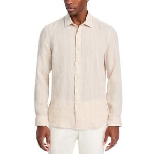 The Men's Store at Bloomingdale's Tonal Stitch Linen Shirt Beige Size L 0610